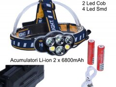 LANTERNA DE CAP 4+2 LED SI 2 ACUMULATORI 3,7V LI-ION